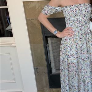 Olivaceous high low multicolor floral dress. Perfect for a bridal or baby shower